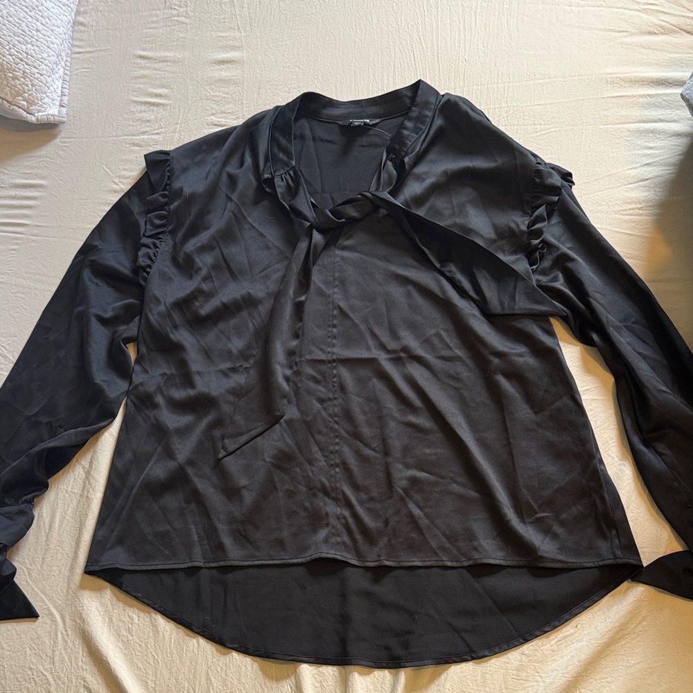 Express Black Tie-Neck Ruffle Sleeve Blouse